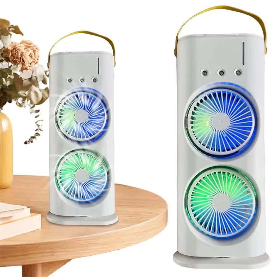 Mini Portátil Climatizador Camada Ventilador Dupla Umidificador Hélice Giratório+rgb Ar C/ Reservatório