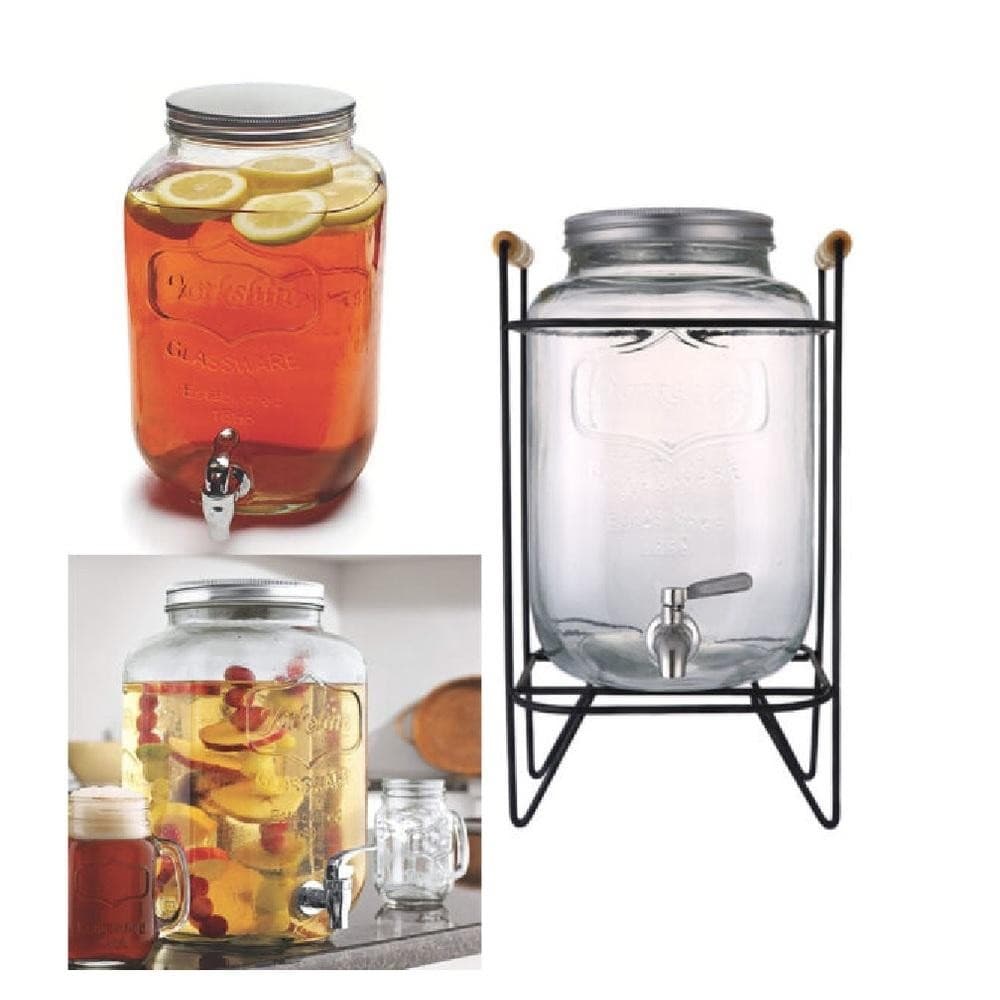 Suqueira De Vidro 5 Litros Com Suporte De Metal Dispenser Para Água Sucos Bebidas Festas E Eventos