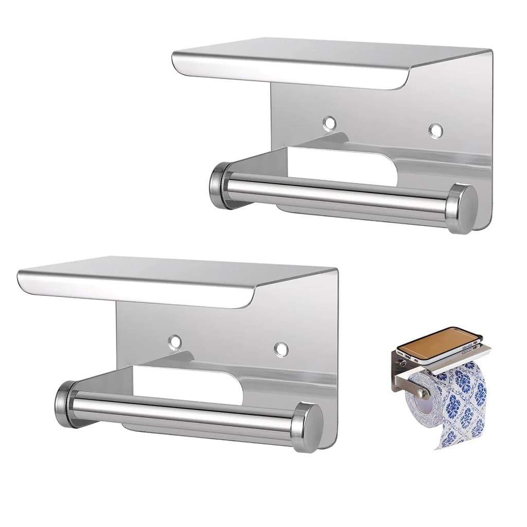 Suporte Papel Higienico Inox Kit 2 unidades Lavabo Banheiro Prateleira Porta Objeto Celular Apoio Suporte Parede