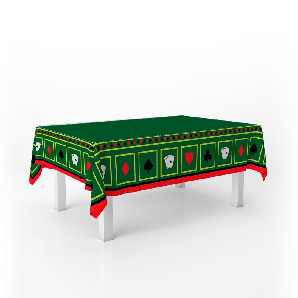 Toalha de Mesa Retangular 6 Lugares Estampa Jogos Baralho Poker Oxford 220x140cm 100% Poliéster