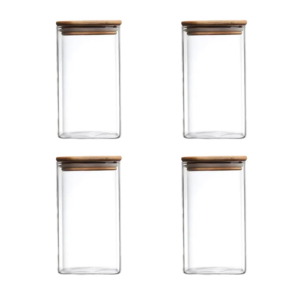 Kit 4 Potes Herméticos Organizadores de Vidro, Tampa de Bambu Condimentos Temperos Alimentos 500ml