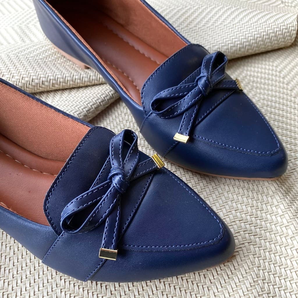 Sapatilha Mocassim Feminina Bico Fino Napa Azul Marinho