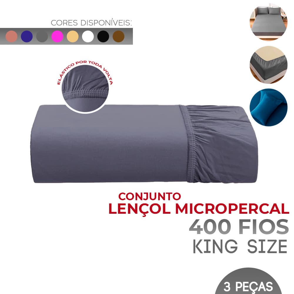 Lençol King 400 Fios Micropercal Liso Hypercal Premium - 3 Peças