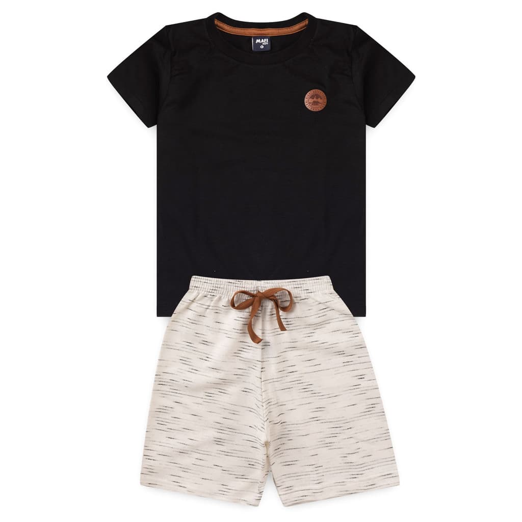 Conjunto Infantil Menino Verão Preto Jet  Aplique Circulo - Mafi Kids