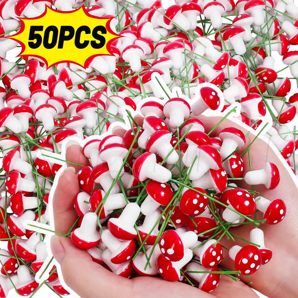 [Novo] 50Pc Mini Cogumelo Coloful Vermelho Jardim Pontilhado Brinquedo DIY-Ornamento De Decoração De-Planta Bonsai De Pa