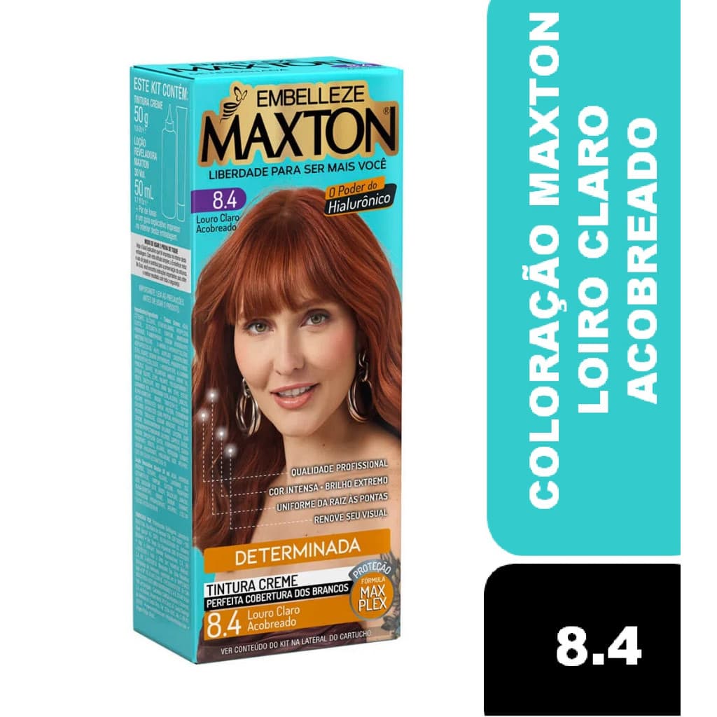 Tinta de Cabelo Maxton Forte e Empoderada Louro  Claro Acobreado 8.4