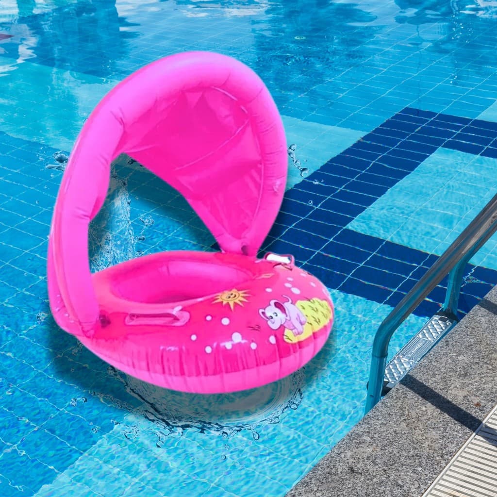 Boia Barquinho Inflável com Cobertura Retrátil para Bebês 70cm