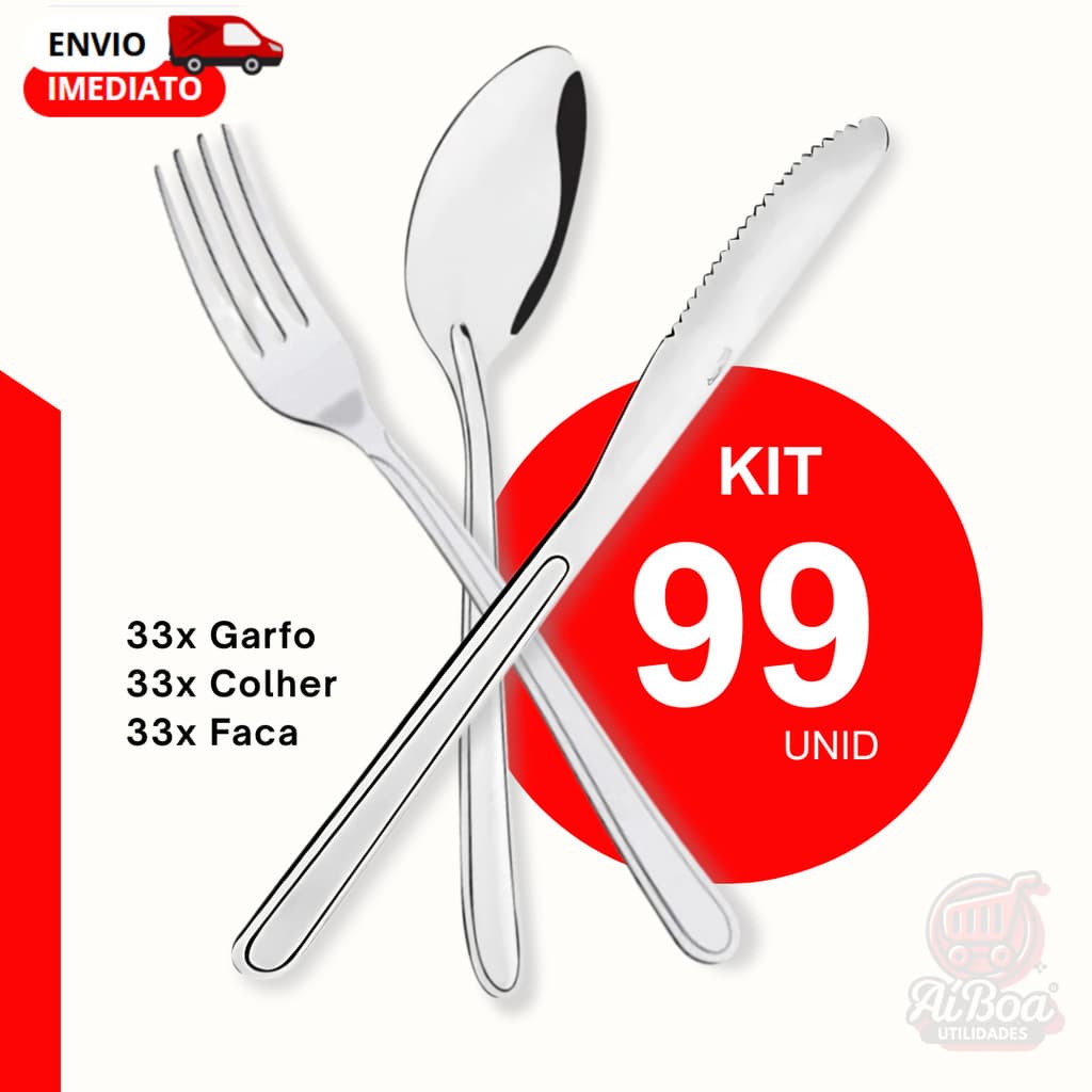 Jogo 99 ou 48 Talheres Garfos Facas e Colheres de Aço Inox para Almoço Jantar Refeição para Bar Restaurantes Uso Diário