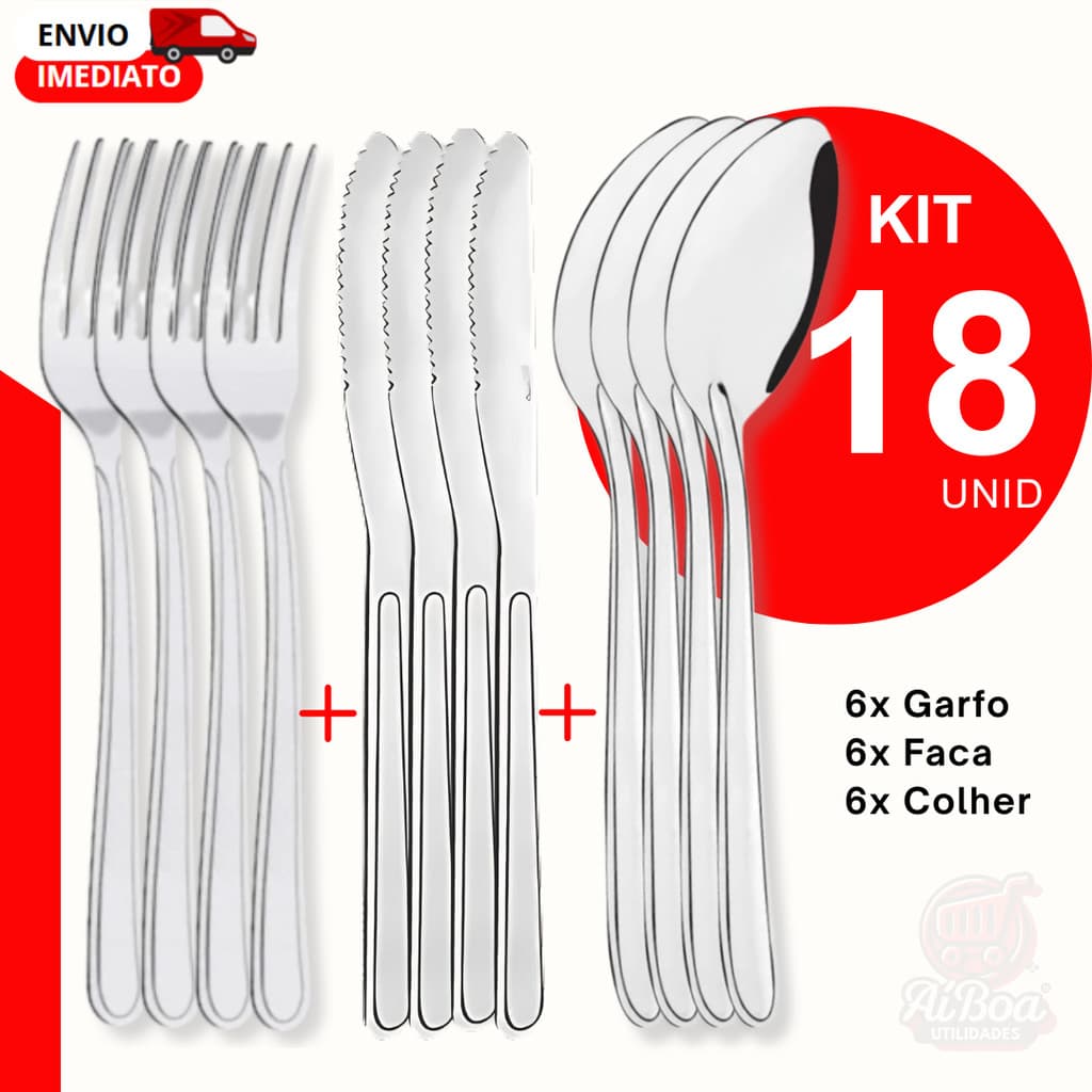 Conjunto 18 ou 12 Talheres Garfos Facas e Colheres de Aço Inox para Almoço Jantar Refeição para Bar e Uso Diário