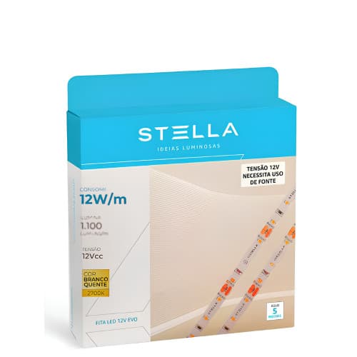 FITA LED STELLA EVO 12V 2700K 12W/M 5 METROS IRC 80 10MM IP65 STH6815/27