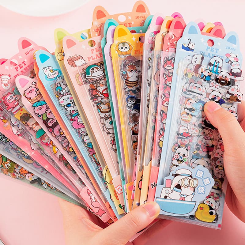 10 Folhas Kawaii Desenhos Animados Pet Planeta Série Adesivos Diário Scrapbook Decoração DIY