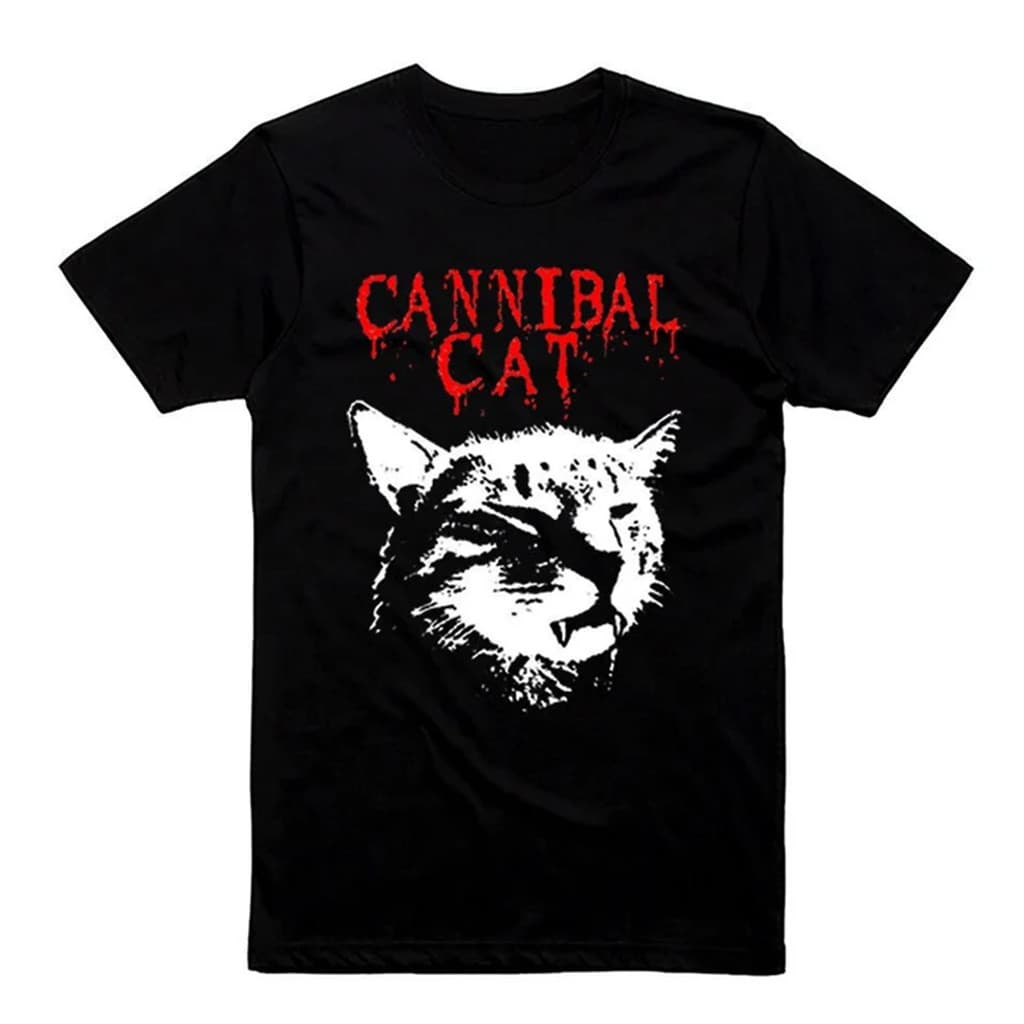 Camiseta Cannibal Cat Horror Unissex Oversized 100% Algodão Estilo Casual Streetwear Moda Confortável