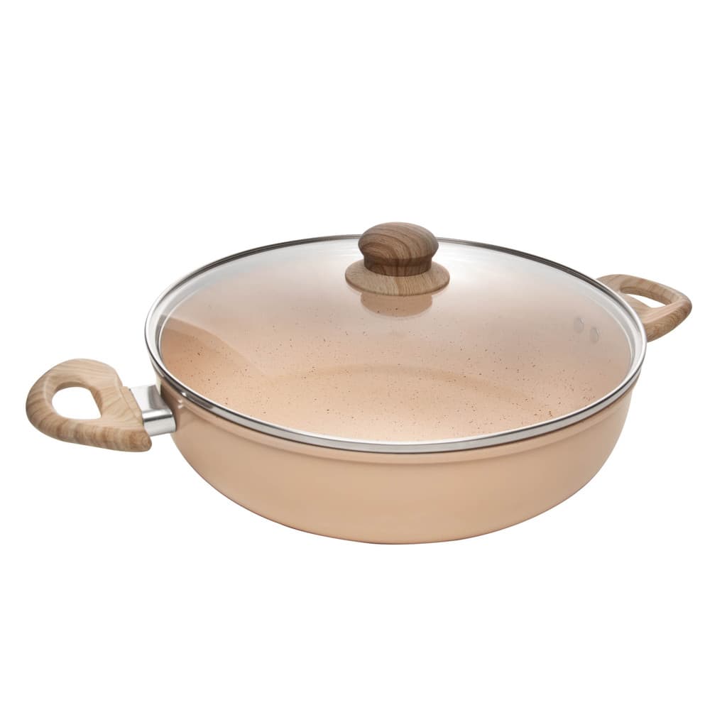 Wok com Tampa Indução 28cm Revestimento Cerâmico Bege Lyor