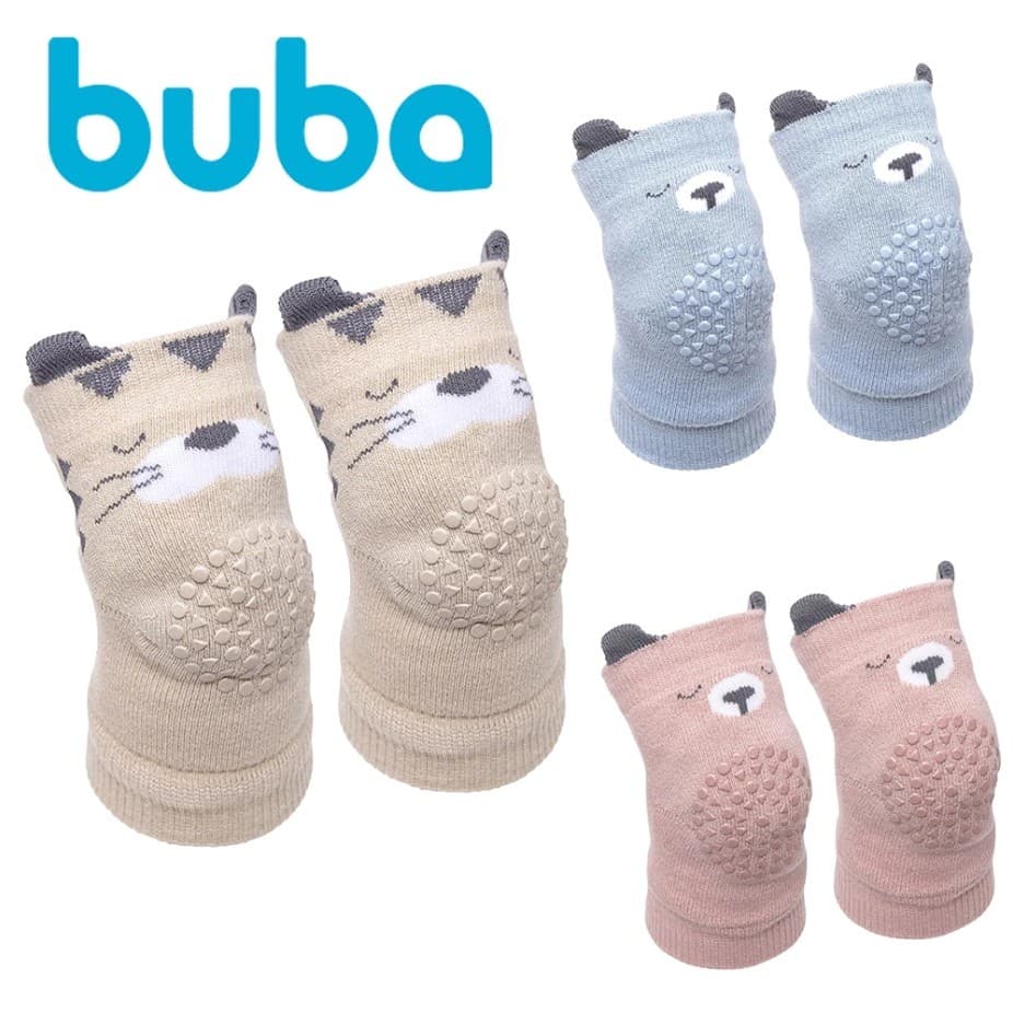 Joelheira Antiderrapante Proteção Joelho Bebê +6 Meses com Estampa Animal Engatinhar Urso Tigre Buba