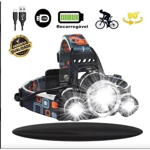 Lanterna Cabeça 3led Fort Capacete Recarregável Profissional Cor da luz Preto Grande