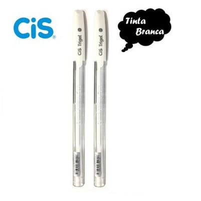Kit 02 Canetas Gel Cis Trigel Branca 0.8mm Ponta Fina