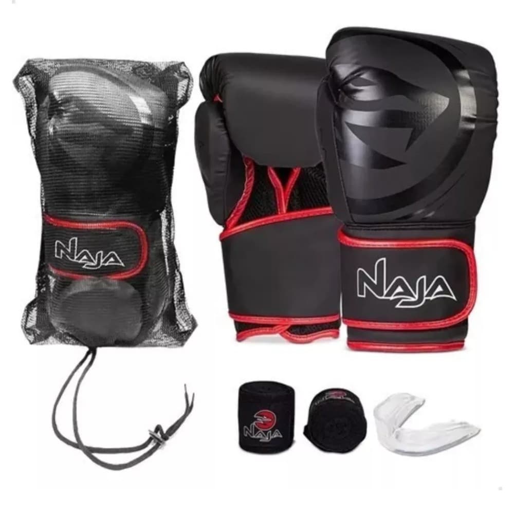Kit Boxe Muay Thai Naja Luvas 12Oz Bandagem Protetor Bucal