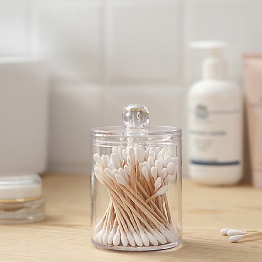 Porta Cotonetes E Algodão 10,5Cm Organizador Com Tampa E Em Acrílico Multiuso Universal Prático Top Estilo