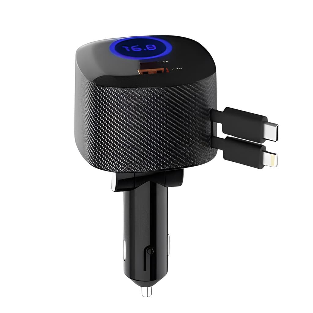 Carregador Para Carro Usb-c-lightning Com Display Digital 2 Cabos