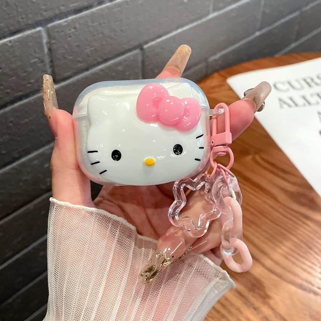 Bonito Rosa Olá KT Gato Capa Para Airpods 4 Dos Desenhos Animados Fone De Ouvido Caso Pro2 Pro 3 2 1 Protetora Com Chave