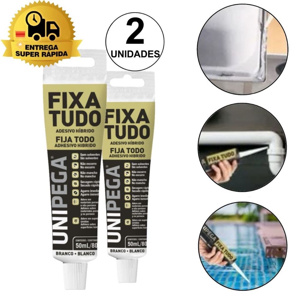 kIT 2 Cola Fixa Tudo Branco 80gr Poder de Adesão até Debaixo D'agua Metais Concreto Vidros Pedras
