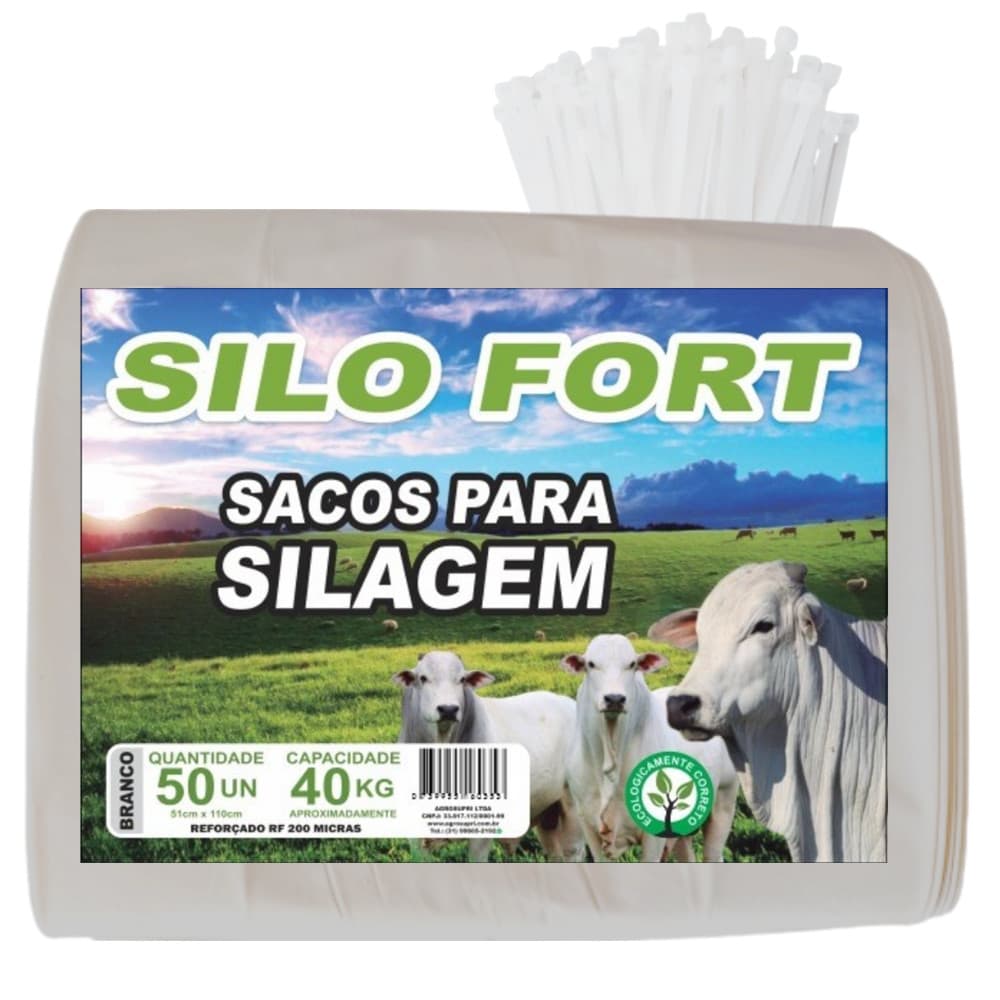 Sacos De Silagem Branco 51x110 C/ Abraçadeiras - 300 Unid