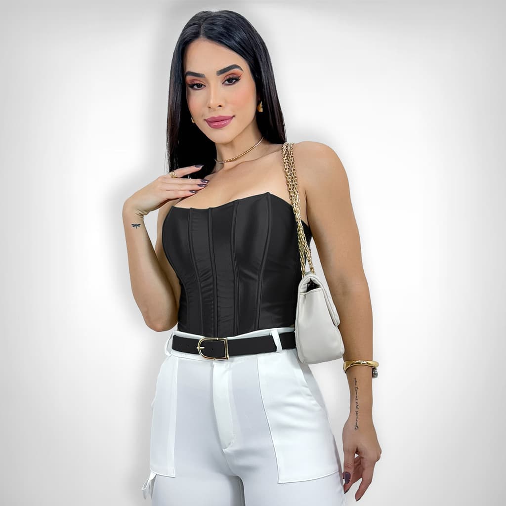 Cropped Corselet Tomata Que Caia Acinturado Brilho Festa