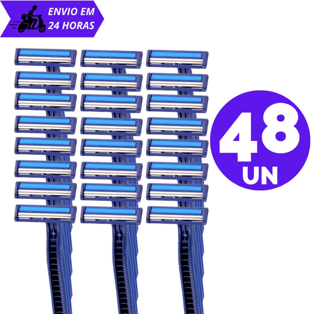 Combo 48 Aparelhos De Barbear Descartável Barbeador com 2 lâminas e Fita Lubrificante