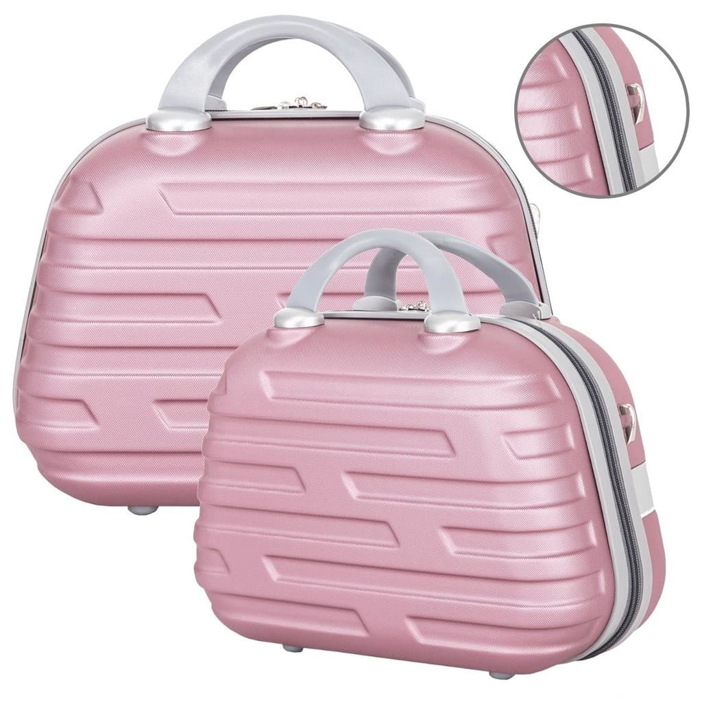 Kit Maleta G e P Valparaíso Com Alça De Mão Tira Colo e Carona ABS Rosa Gold