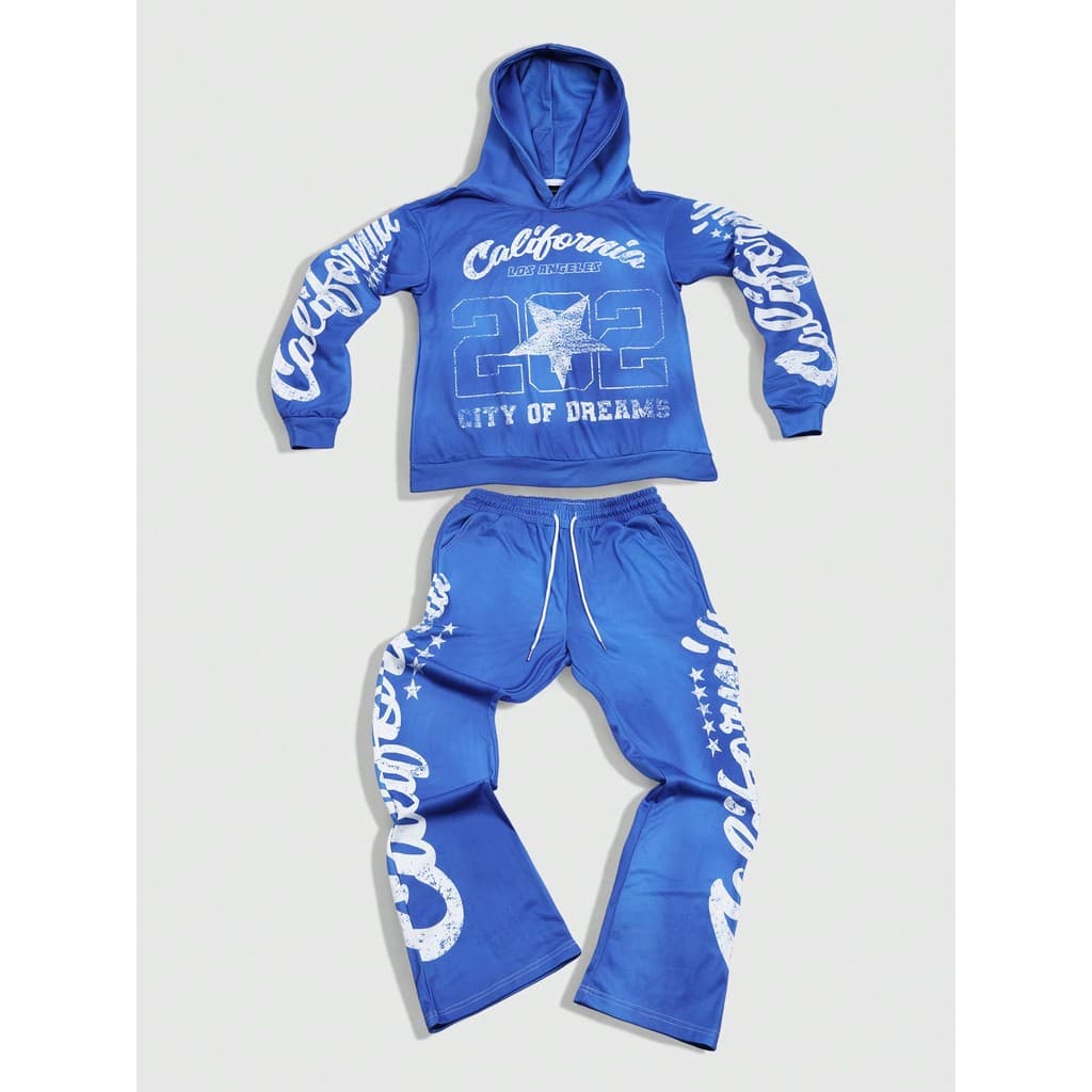 Conjunto de Agasalho com Moletom com Capuz com Estampa de Letra e Calça . moda gringa idal presente dia dos namorados