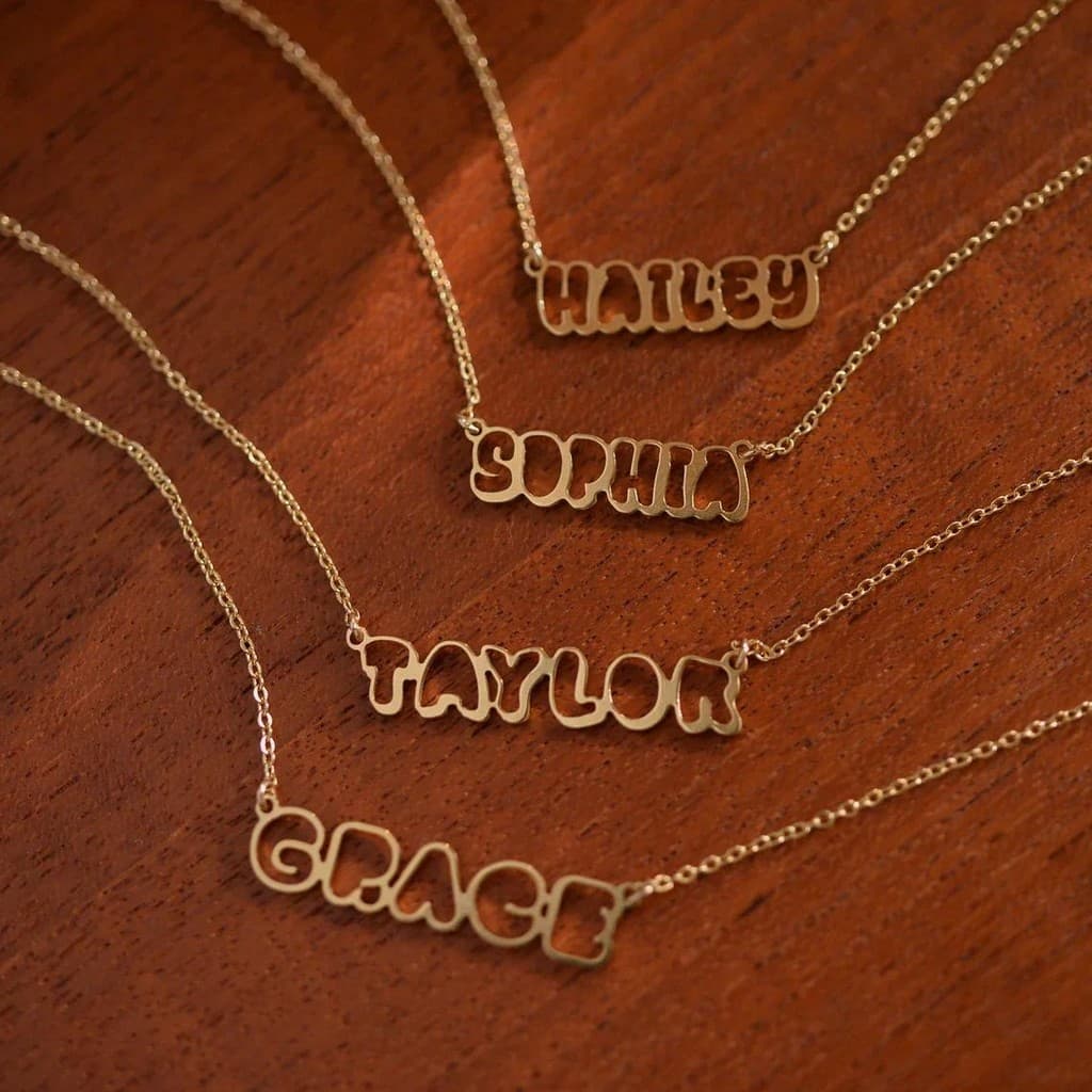 Colar Com Nome De Bolha Fofo Personalizado Para Mulheres , Meninas , Crianças , Joias , Aço Inoxidável , Ouro , Bonito ,
