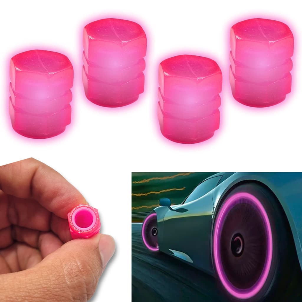 4 Tampa Válvula ROSA Neon Bico Pneu Carro Automotivo