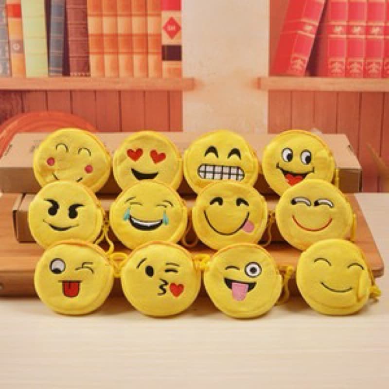 Kit 12 Porta Moeda com anilha de chaveiros Emoji bolsa de chaves Tecido 8cm