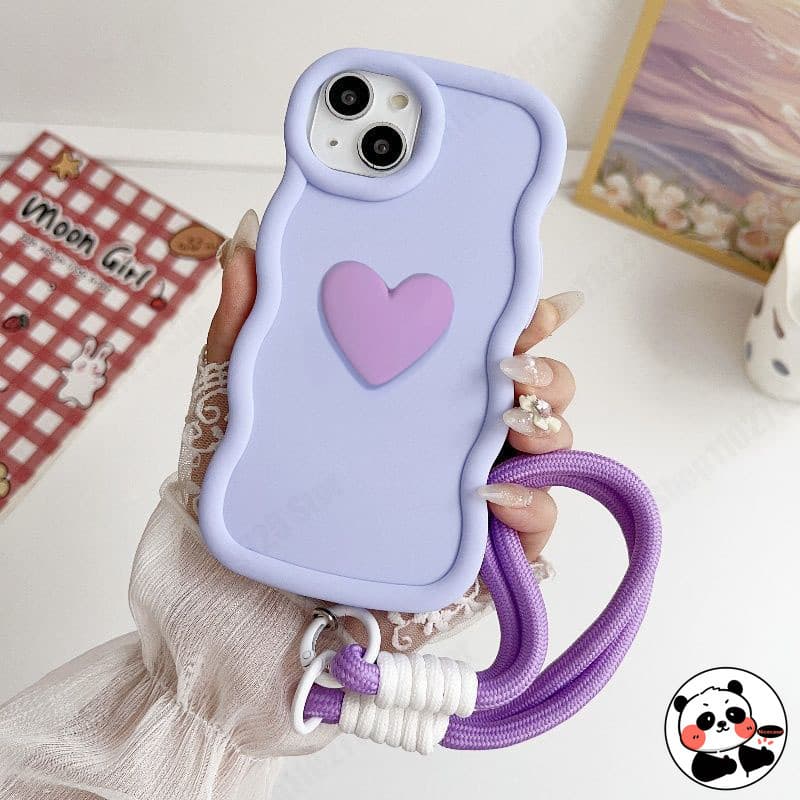 Capa De Telefone Com Alça Ondulada 3D Para Redmi Note 14 13 12 11 Pro Plus 12S 11S + 5G 4G Traseira Fofa Amor Coração Ma