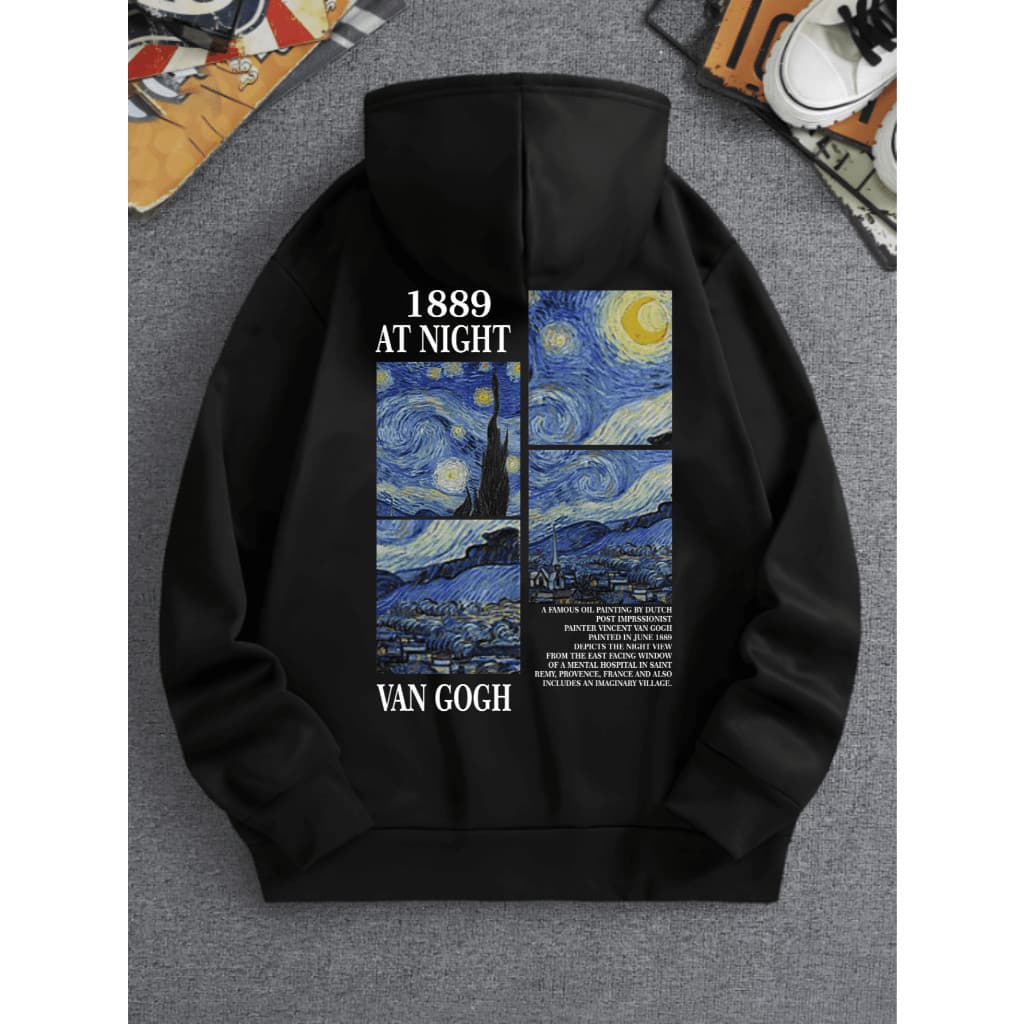 Moletom Canguru Unissex Com Capuz Van Gogh 1889 Noite Estrelado Atlético Blusa Feminina Premiun Arte