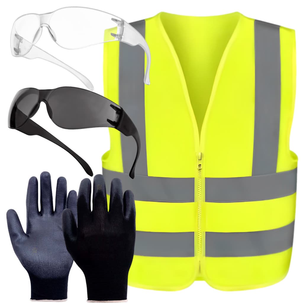 KIT Entregador Colete Amarelo XG, Luva G, Óculos Incolor e Cinza