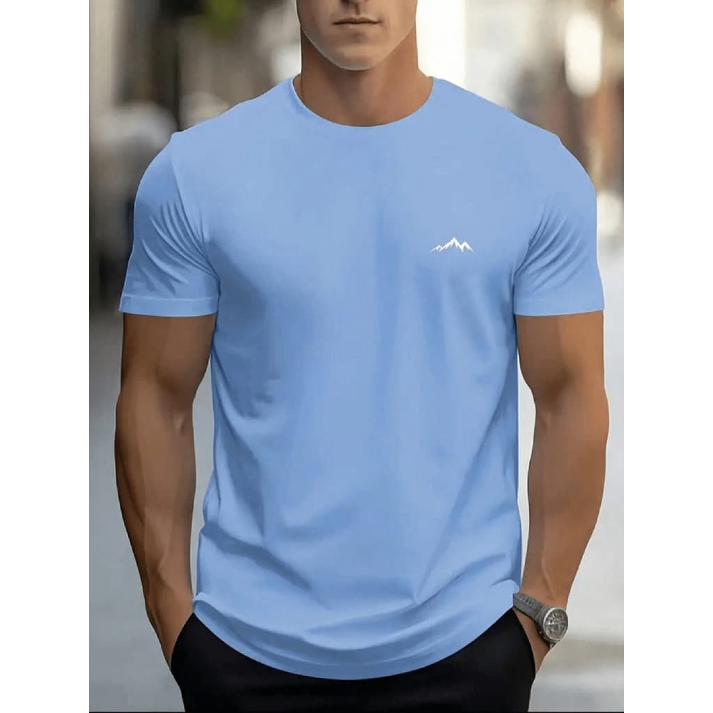 CAMISETA Masculina Estampa MONTANHA Estilo Regular Manga Curta Estampada Malha 30.1 Algodão Verão