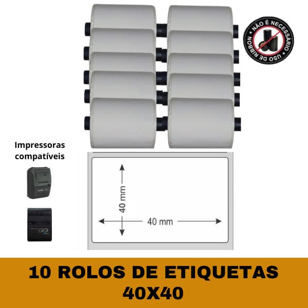 Etiqueta Térmica Para Mini Impressora 58mm 40x40 - 10 Rolos