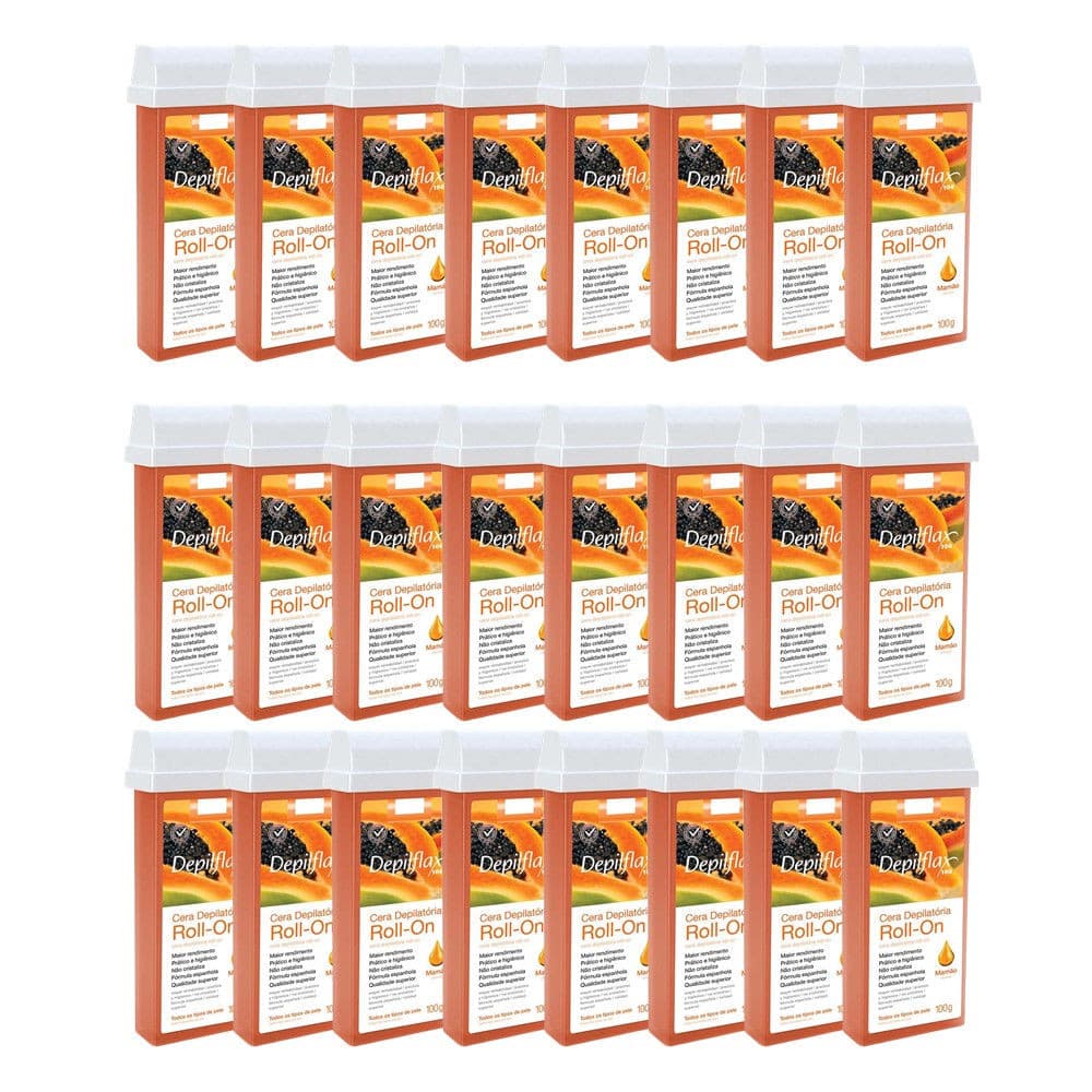 Kit 24 Refil Ceras para Depilação Roll On Quente Mamão Mel Depilatória 100g Depilflax