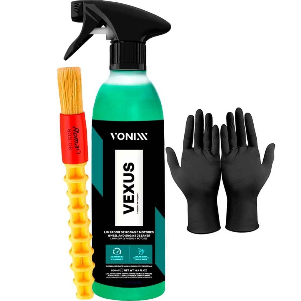 Kit Vexus 500ml Vonixx Limpador De Rodas e Motor + Pincel Detalhamento Automotivo