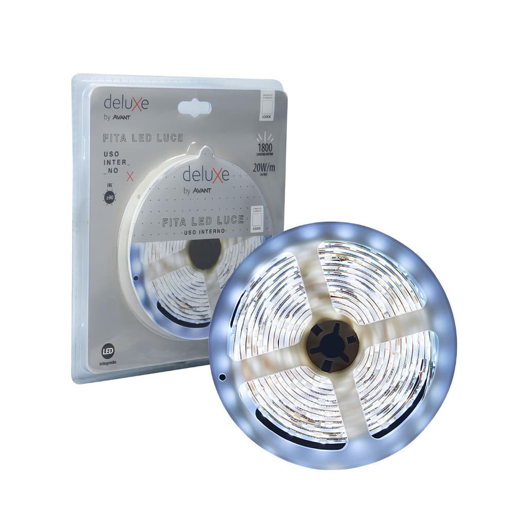 FITA LED DELUXE 20W 24V IP20 USO INTERNO LUZ BRANCA 6500K 5 METROS