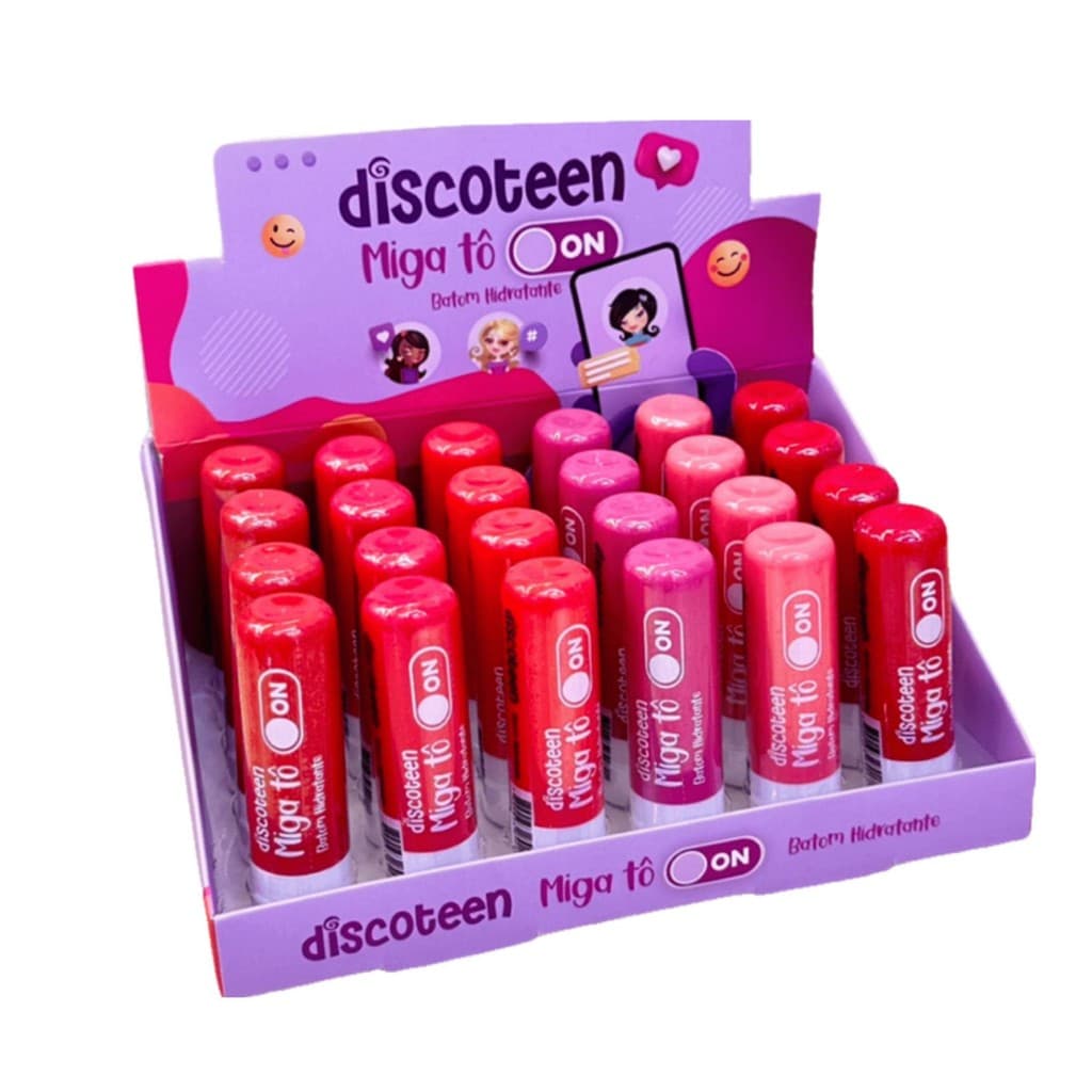 Kit Box 24 Batom Balm Hidratante  com Cor Miga To On Discoteen Misto