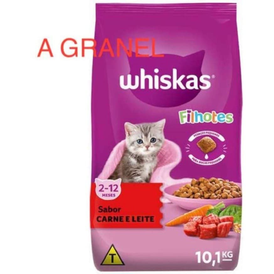 Kit 3 Kg Ração A Granel Whiskas Filhote Sabor Carne E Leite