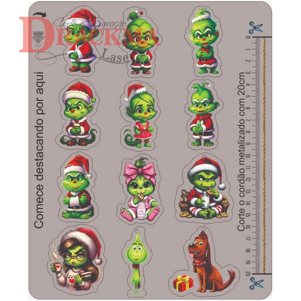 Enfeites de MDF GRINCH BABY para árvore, com cordão