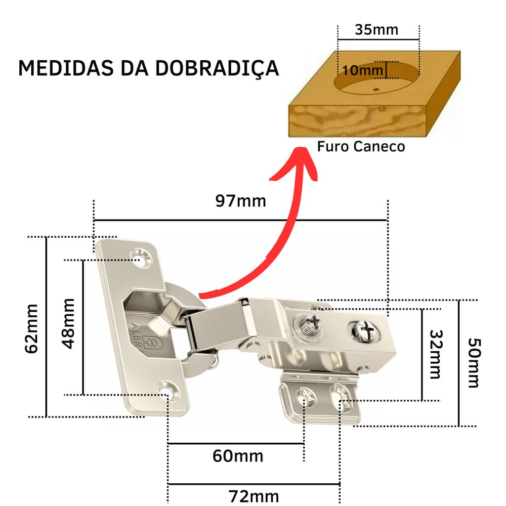 Kit 2 Dobradiça Amortecedor Armário Móveis 35mm Slow Curva