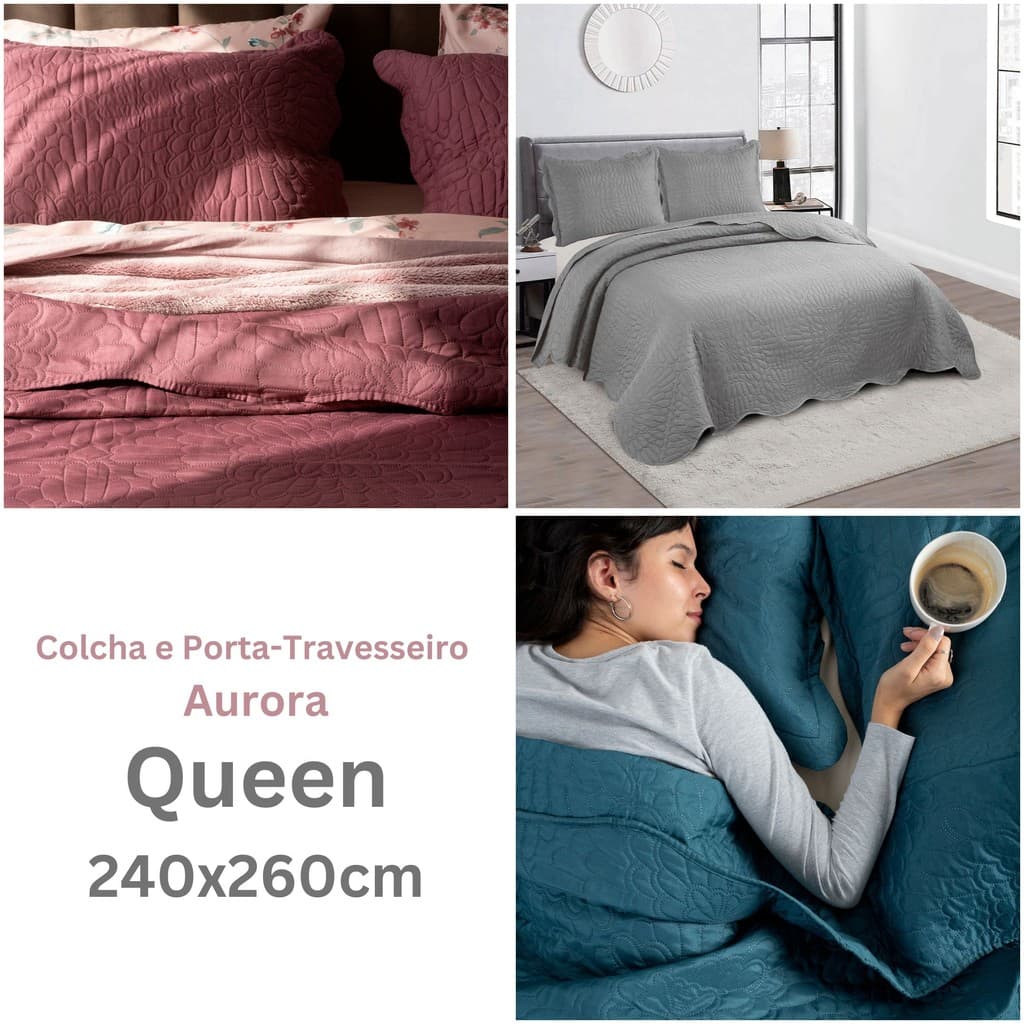 Colcha Casal com Porta Travesseiros Aurora Queen 240x260cm Camesa