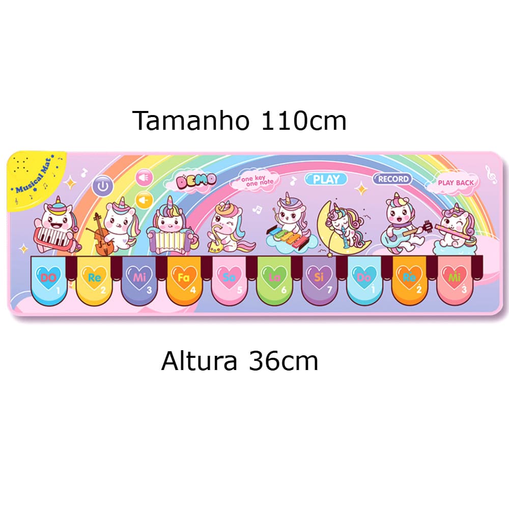Tapete Infantil Piano Musical Unicórnio Interativo Sons Instrumentos 110CM
