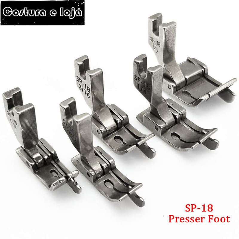 Calcador Pesponto Metal Lado Direito SP-18 1/32 1/16 1/8 3/16 1/4 3/8 Guia Móvel Reta Industrial