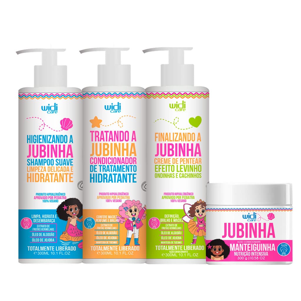 Kit Widi Care Infantil Jubinha Shampoo, Condicionador, Creme Levinho, Manteiguinha Nutritiva