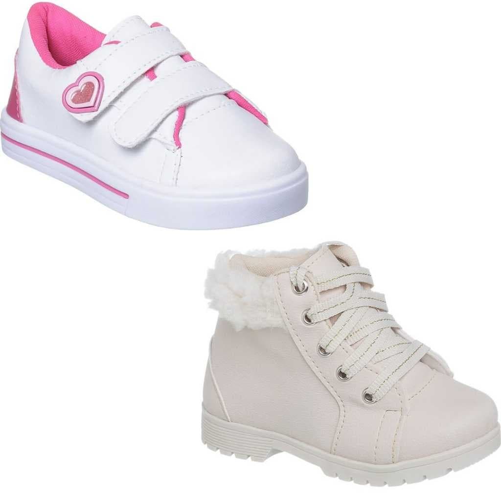 kit 2 tênis Infantil menina moda inverno botinha coturno escolar